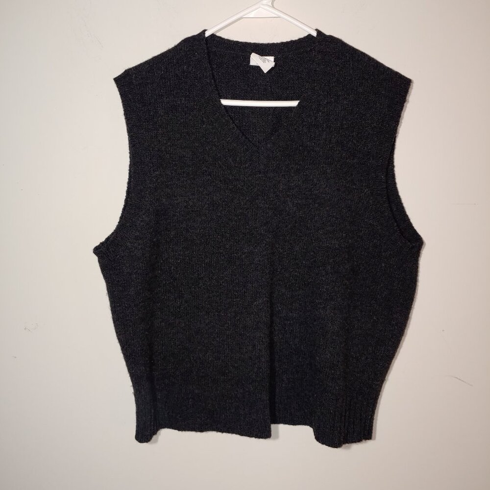 Vintage 9os Old Navy Lambswool V-Neck Knit Vest Size XL Dark Grey